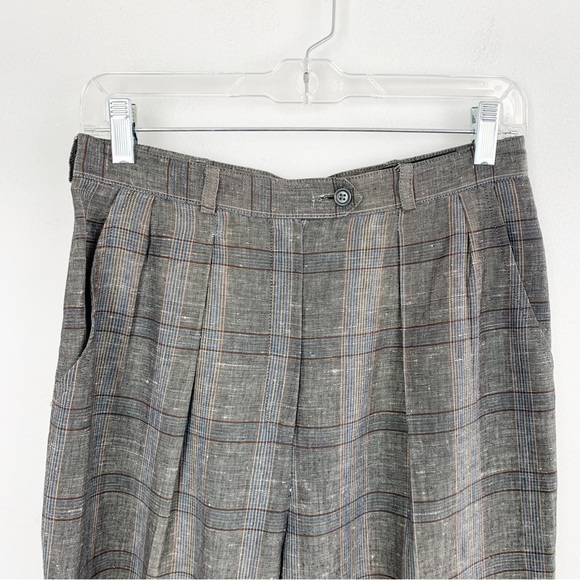 VTG Giorgio Sant’ Angelo Linen Blend Plaid High Waisted Trousers Sz 10 - Picture 3 of 8